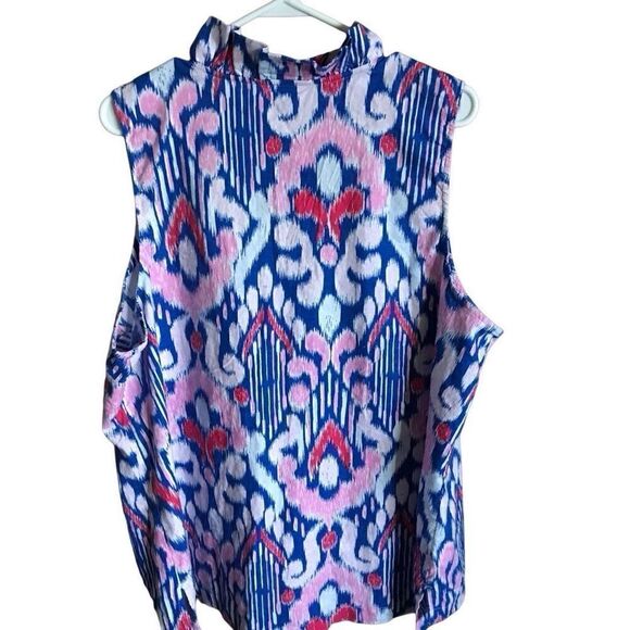Crown & Ivy Blouse top blue pink Linen blend sleeveless plus SZ 2X New w/tags - Picture 3 of 7